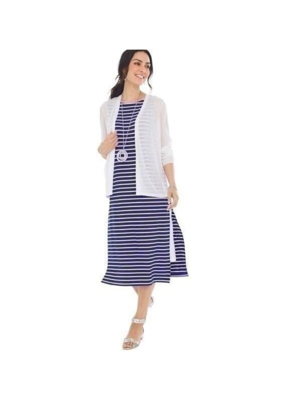 New! Chico's Blue and White Striped Sleeveless Knit Dress Sz 2/M